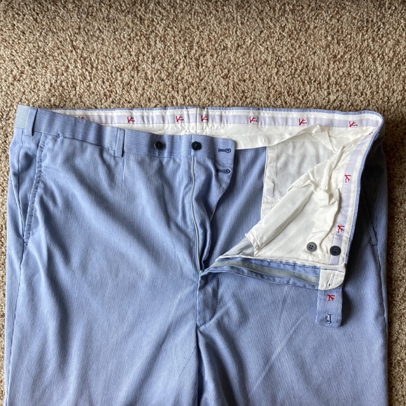 Isaia Napoli Men’s Blue White Stripe Seersucker Flat Front Trousers Pants 42 - Picture 5 of 16